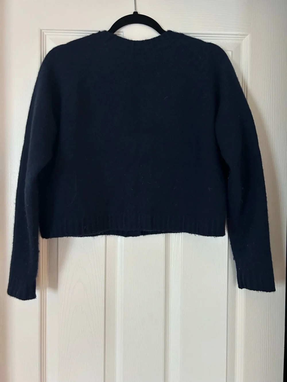 ba&sh Navy Cropped V-Neck Cardigan with Decorative Buttons - Picture 3 of 4